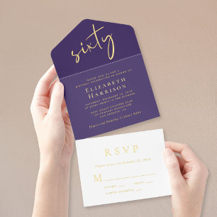 Chic Script Purple 60th Birthday Party All In One Invitation