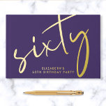Chic Script Purple 60th Birthday Party Guest Book<br><div class="desc">An chic purple guestbook for her 60th birthday party featuring genuine gold foil,  "sixty" in an elegant oversized script and her name in simple typography. Personalise the title on the spine and change the foil colour to silver or rose gold if desired.</div>