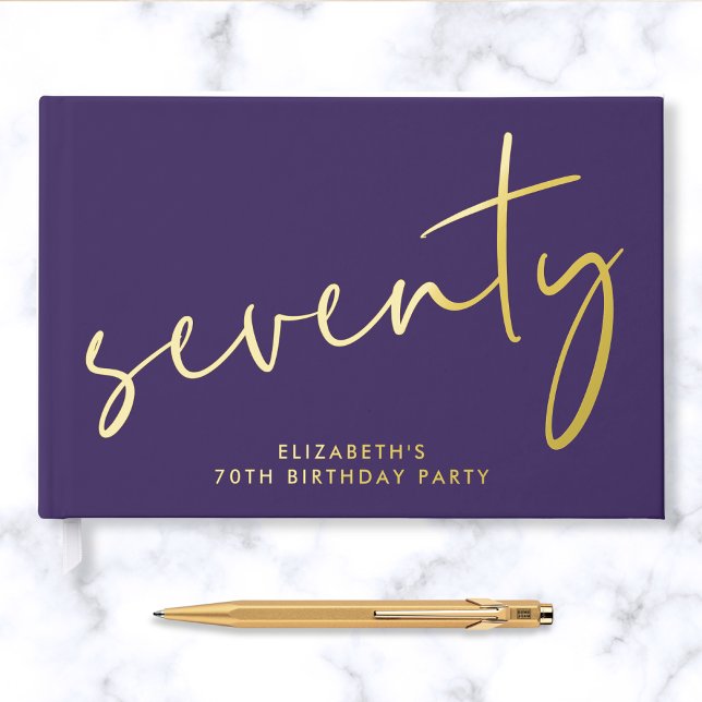 Chic Script Purple 70th Birthday Party Guest Book (Creator Uploaded)
