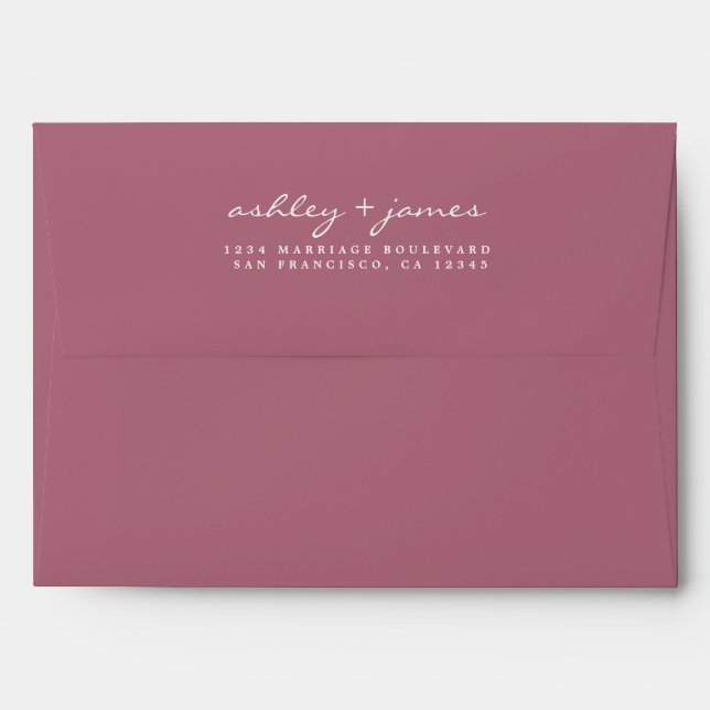Chic Script Purple Cassis Wedding Return Address Envelope (Back (Top Flap))