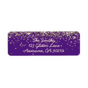 Chic Script Purple Glitter Wedding Return Address Return Address Label