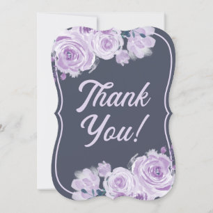 Chic Script Purple & Teal Floral Thank You Cards