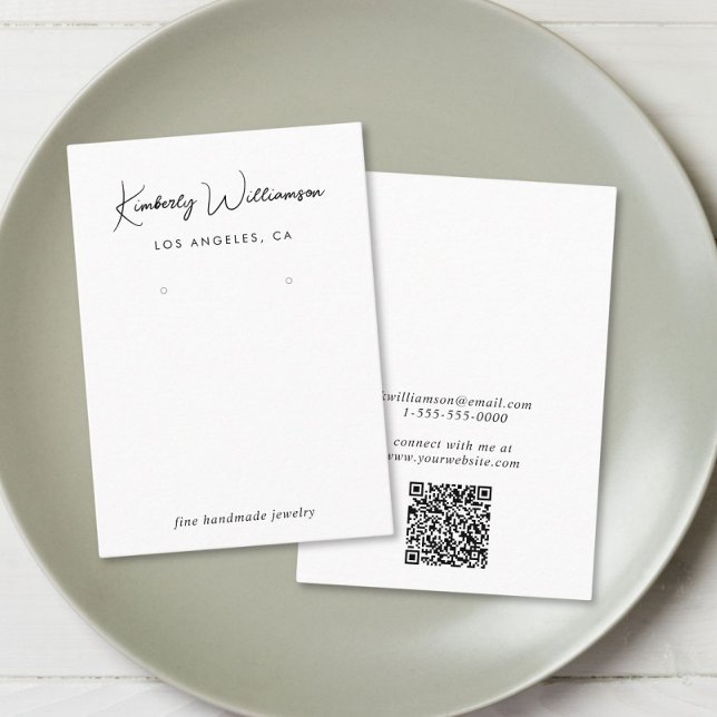 Chic Script QR Code Earring Jewellery Display Card (Empower your name in our signature script as your logo and brand identity)