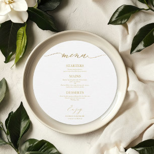 Chic Script Round Wedding Menu Card For Plate