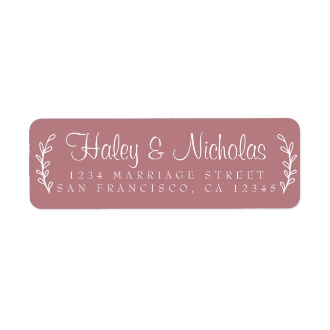 Chic Script Rustic Foliage Wedding Return Address  Label (Front)