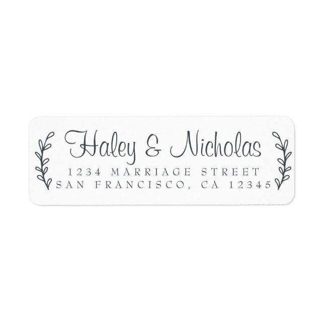 Chic Script Rustic Foliage Wedding Return Address Label (Front)