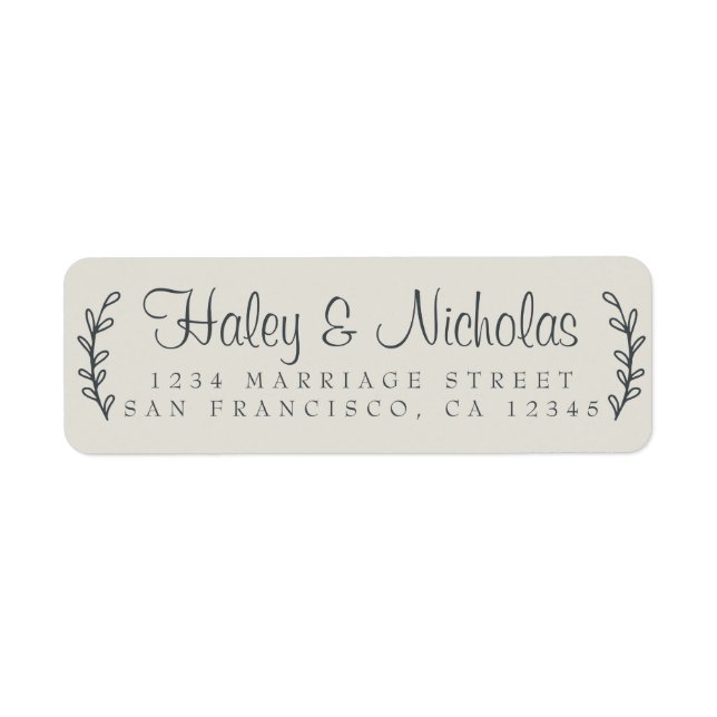 Chic Script Rustic Foliage Wedding Return Address  Label (Front)