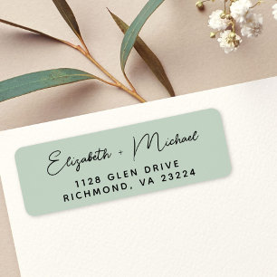 Chic Script Sage Green Wedding Return Address Label