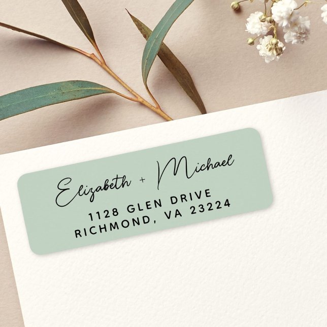 Chic Script Sage Green Wedding Return Address Label (Creator Uploaded)