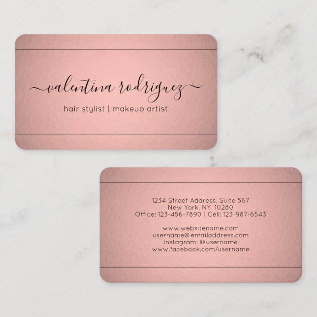 Chic Script Signature Pink Rose Gold Faux Foil Business Card (Front/Back)