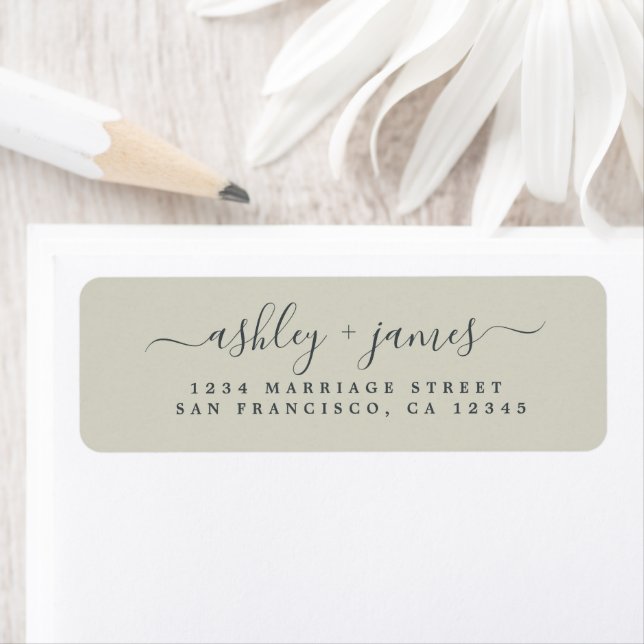 Chic Script Silver Green Wedding Return Address Label (Insitu)