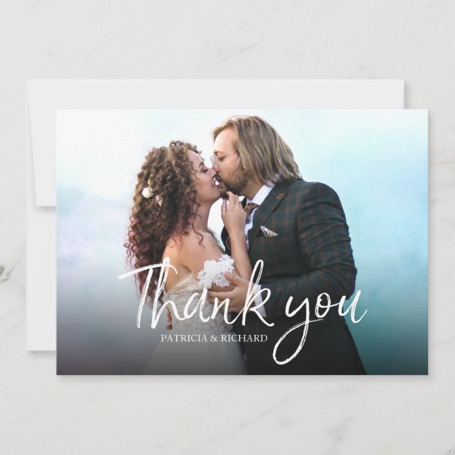 Chic Script Simple Elegant Wedding Thank You Photo Card (Front)