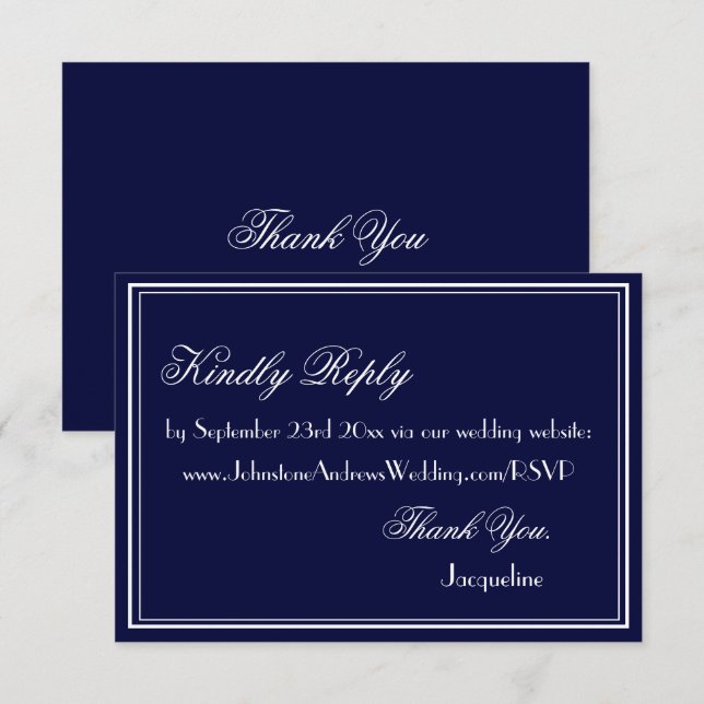 Chic script simple elegant wedding website RSVP Enclosure Card (Front/Back)