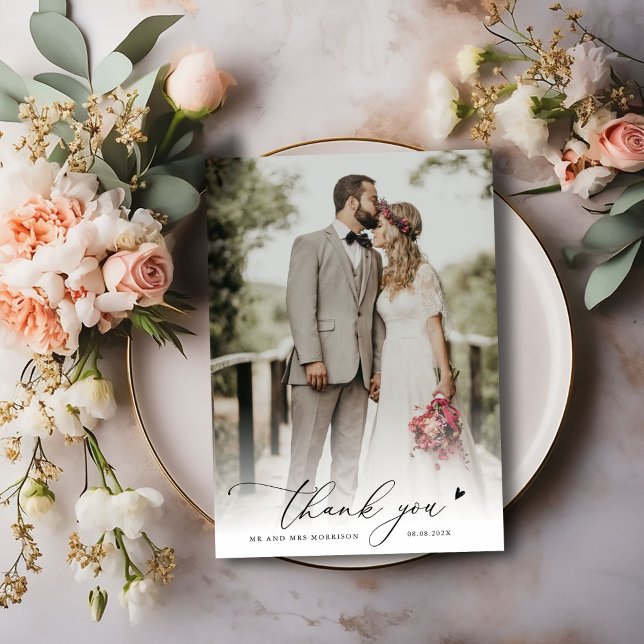  chic script simple photo wedding thank you  card (Creator Uploaded)
