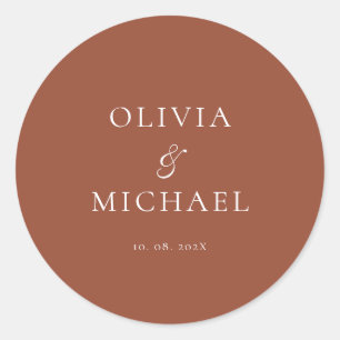 Chic Script Terracotta Minimalist Wedding Classic Round Sticker