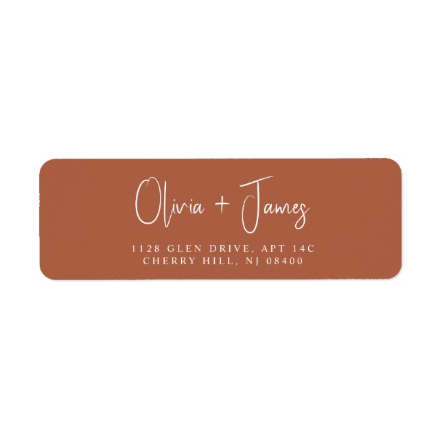 Chic Script Terracotta Wedding Return Address Label (Front)