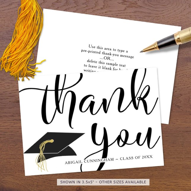 Chic Script THANK YOU Black White Mortarboard (Creator Uploaded)