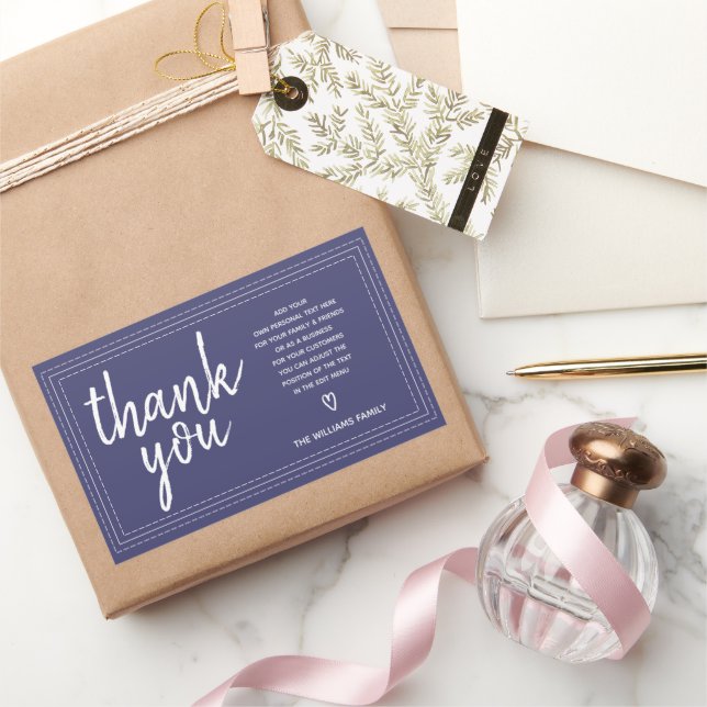 Chic Script Thank You & Personal Message Navy Blue Rectangular Sticker (Gifting)