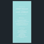 Chic Script Turquoise Blue Simple Minimal Wedding Program<br><div class="desc">Elegant minimal wedding program with white chic script calligraphy and modern typography on a turquoise blue background. Simply add your wedding program details. Exclusively designed for you by Happy Dolphin Studio. If you have any questions or requests, please contact us at happydolphinstudio@outlook.com. We're happy to help you make your wedding...</div>