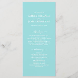 Chic Script Turquoise Blue Simple Minimal Wedding Program