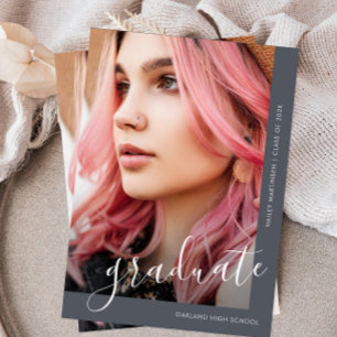 Chic Script Two Photo Blue Graduation Announcement