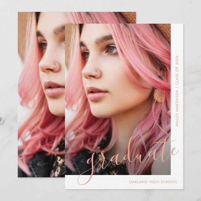 Chic Script Two Photo Graduation Invitation (Front/Back)