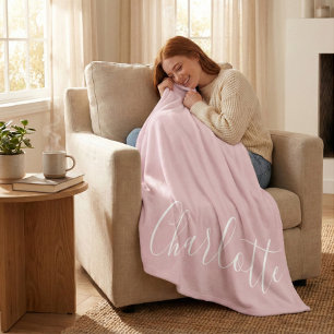 Chic Script Typography Personalised Girly Pink Fleece Blanket