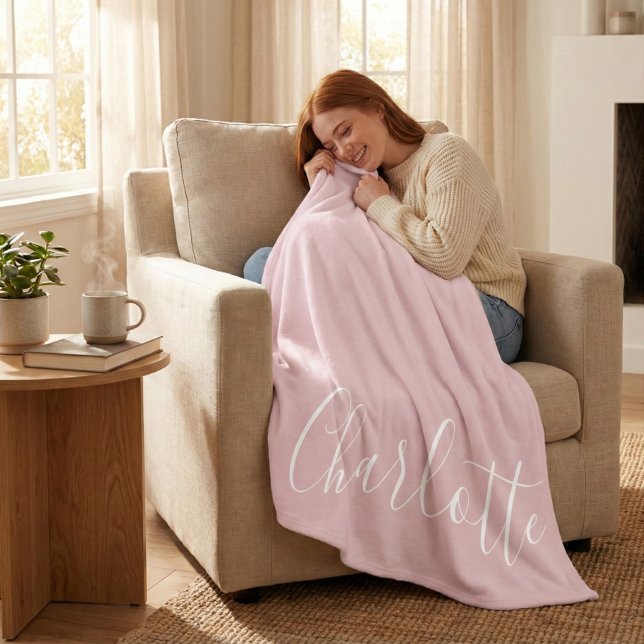 Chic Script Typography Personalised Girly Pink Fleece Blanket (Creator Uploaded)