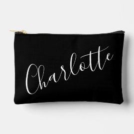 Chic Script Typography Personalised Name Black Accessory Pouch