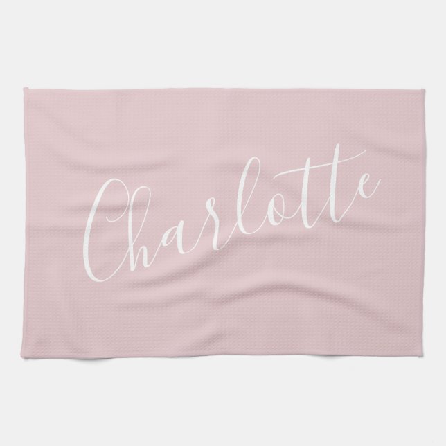 Chic Script Typography Personalised Name | Pink  Tea Towel (Horizontal)