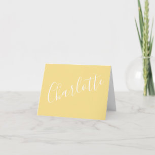 Chic Script Typography Personalised Name Yellow  Note Card
