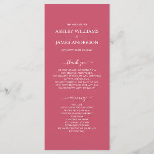 Chic Script Warm Pink Simple Minimal Wedding Program