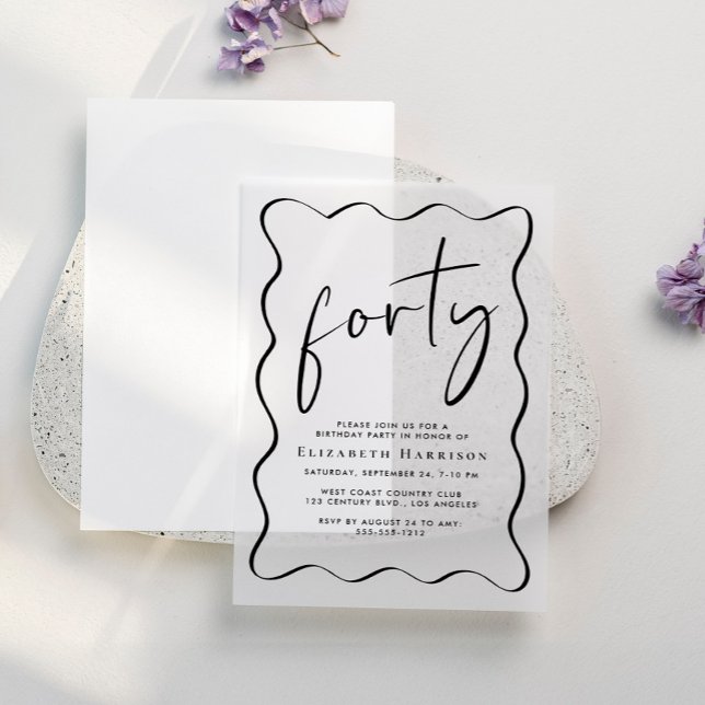 Chic Script Wavy Frame 40th Birthday Party Vellum Invitations (Creator Uploaded)