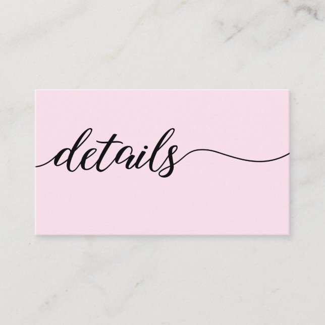 Chic Script Wedding details black and Pink Enclosure Card (Front)
