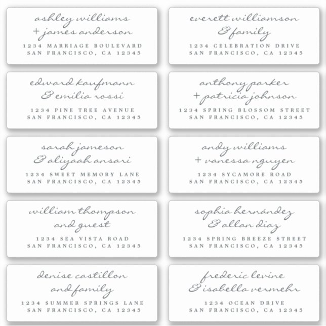 Chic Script Wedding Guest Address Labels (Front)