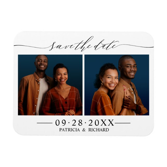 Chic Script Wedding Save The Date 2 Photo Collage Magnet (Horizontal)
