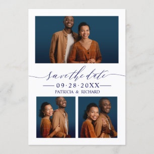 Chic Script Wedding Save The Date 3 Photo Collage Invitation