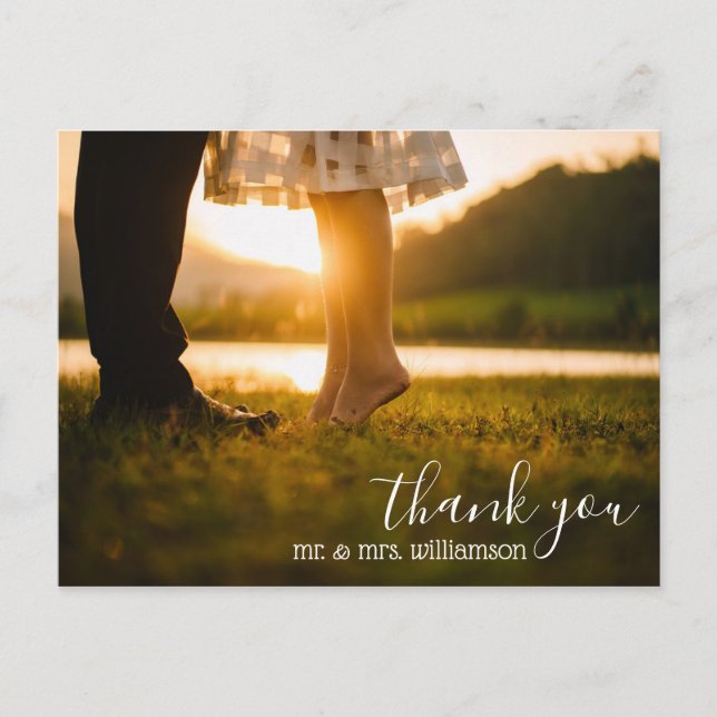 chic script wedding thank you photo postcard (Front)