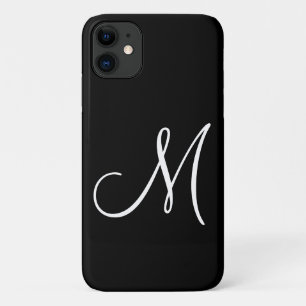 Chic Script White Initial Black iPhone 11 Case
