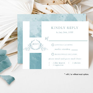 Chic Sea Glass Watercolor Wedding Monogram RSVP Card