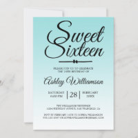 Chic Sea Shell Blue Ombre Sweet 16 16th Birthday