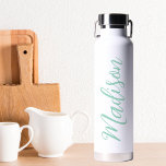 Chic Seafoam Green Name Handwritten Script Custom Water Bottle<br><div class="desc">A chic seafoam green personalised monogram water bottle for a girl or guy who loves simple,  handwritten gifts. Beautiful cursive script down the side of your bottle spelling out your name.</div>
