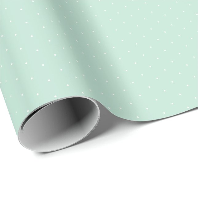 Chic seafoam mint green white tiny polka dots cute wrapping paper (Roll Corner)