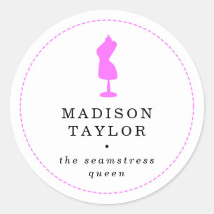 Chic Seamstress Tailor   Pink Mannequin White Classic Round Sticker