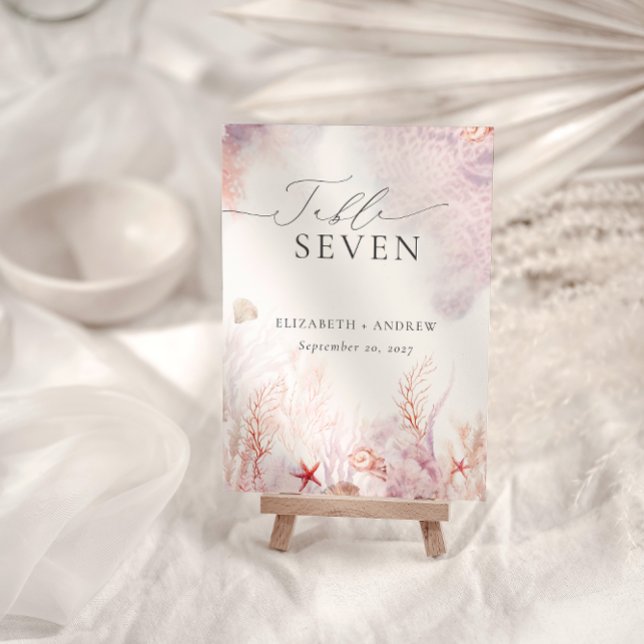 Chic Seashells Coral Underwater Wedding Table Number (Creator Uploaded)