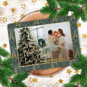 Chic Seasonal Greetings On Forest Trees Gold Foil Holiday Card