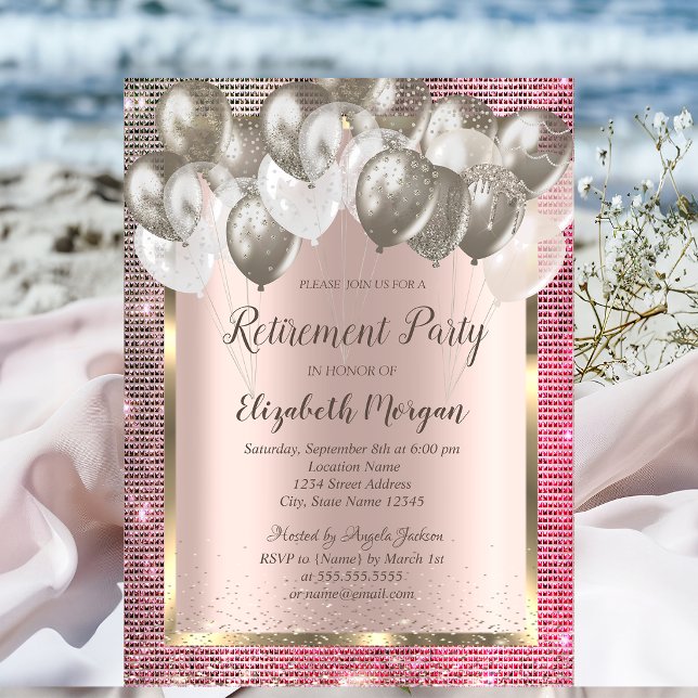 Chic Sequins Balloons Rose Gold Retirement   Invitation (Creator Uploaded)