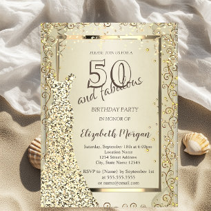 Chic Sequins Dress Gold 50th Birthday Invitation