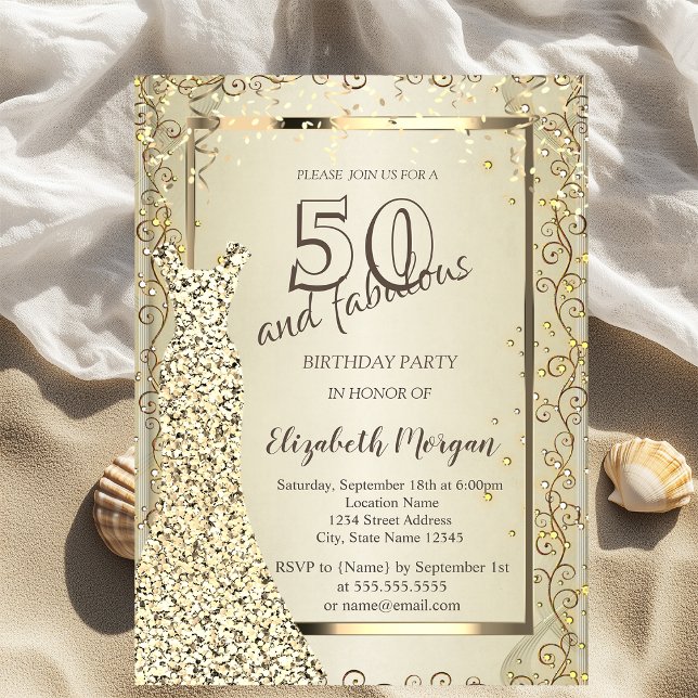 Chic Sequins Dress Gold 50th Birthday Invitation (Creator Uploaded)
