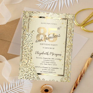 Chic Sequins Dress Gold 85th Birthday Invitation
